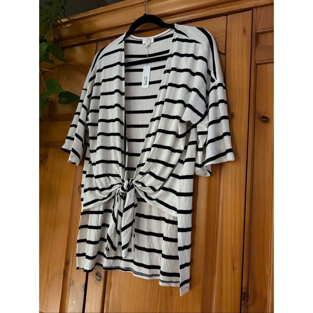 Cato Black White Striped Tie Front Cardigan Top Size S NWT - Picture 5 of 11